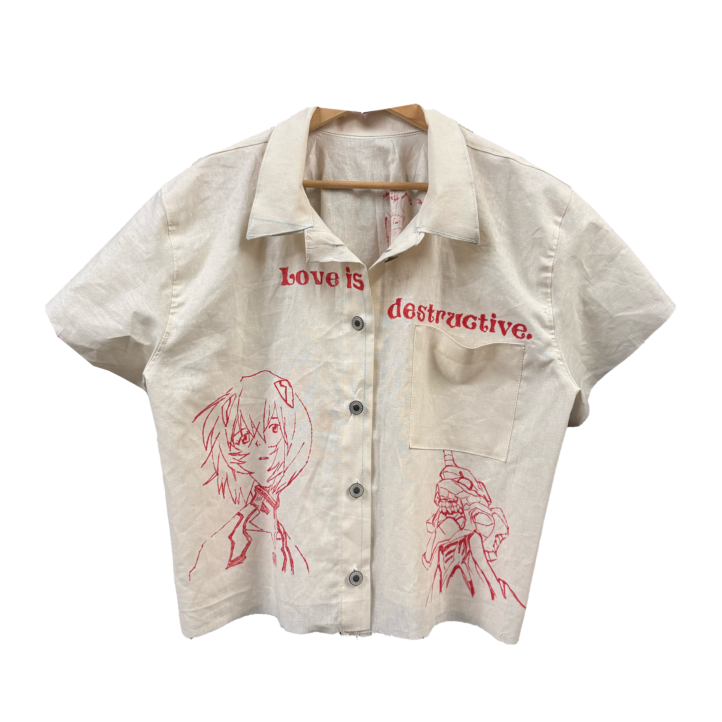 Non Descript 90s Japanese Animation Show "Love Is Destruction" Button Up - One Of A Kind!