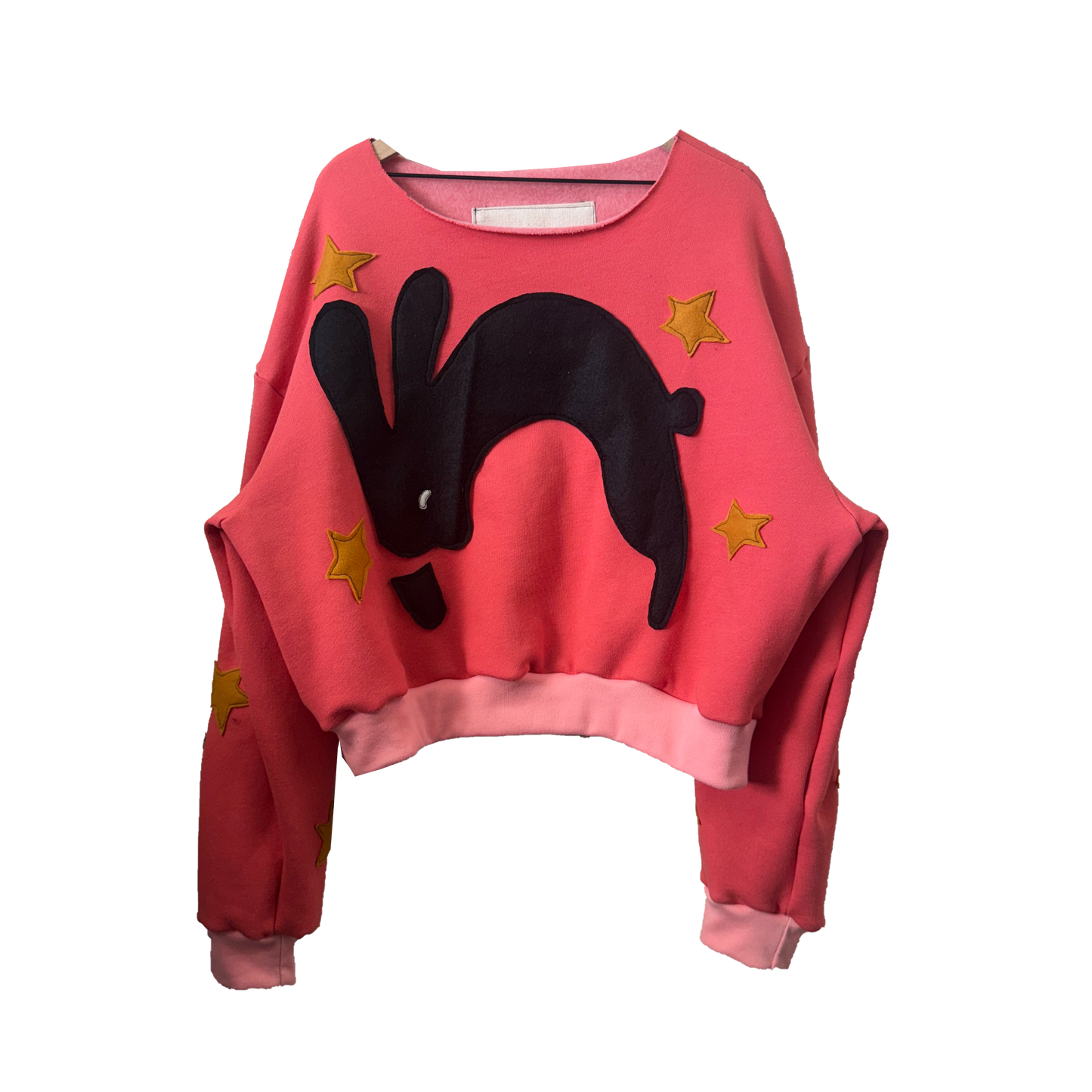 Super Hopper- Coral Baby Fleece Raw Neck Crewneck