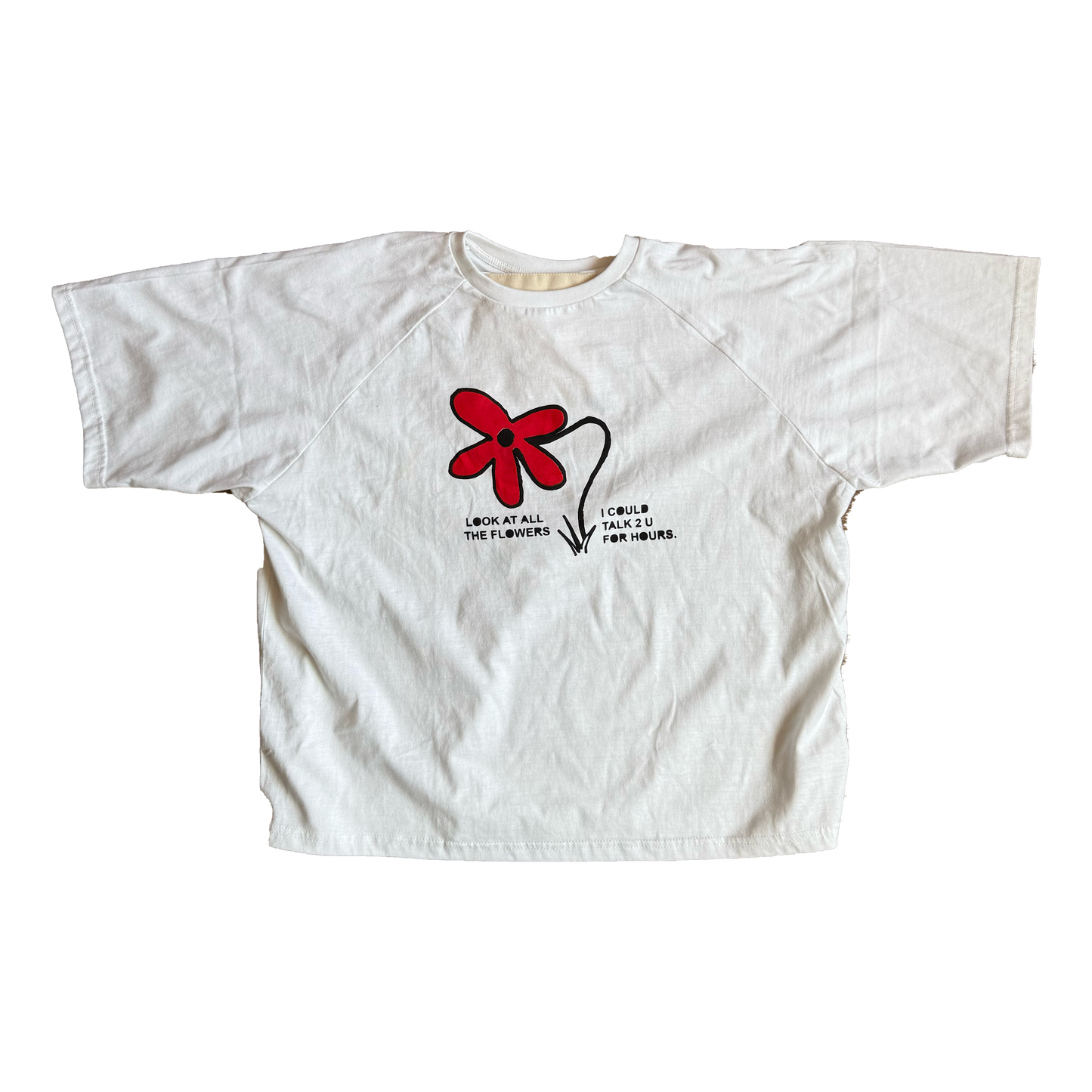 Look at all the flowers (Ruby Red) - Heavy Boxy Raglan Tee Black White