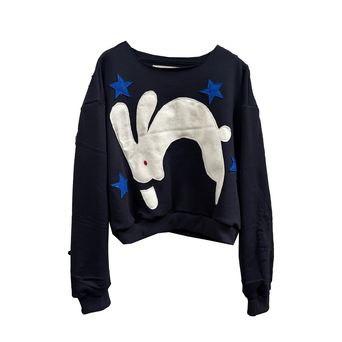 Thankful Hopper - 1/1  Washed Black Raw Neck Crewneck