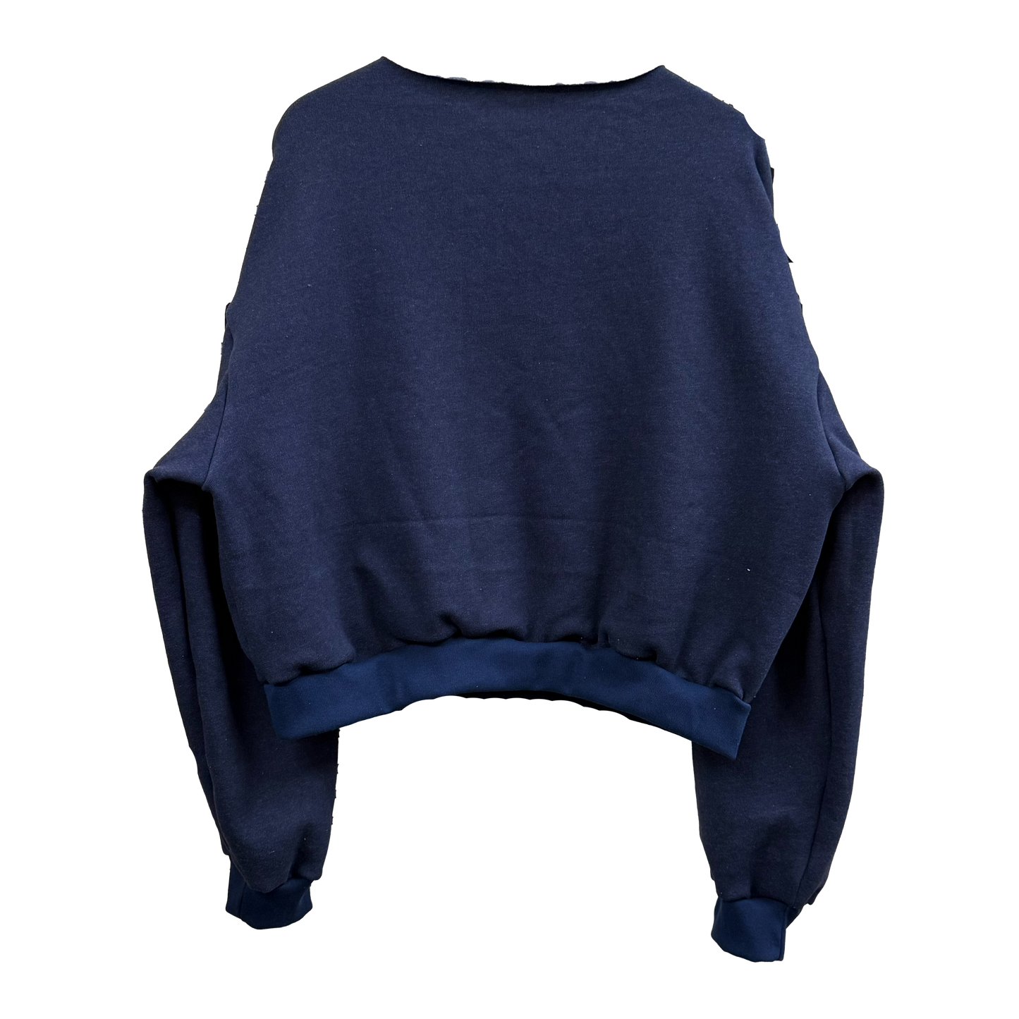 Chartreuse Hopper  -  Navy Baby Fleece Raw Neck Crewneck