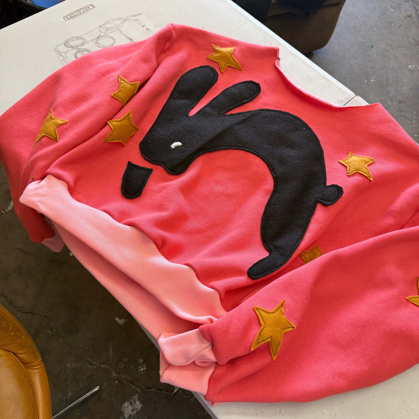 Super Hopper- Coral Baby Fleece Raw Neck Crewneck