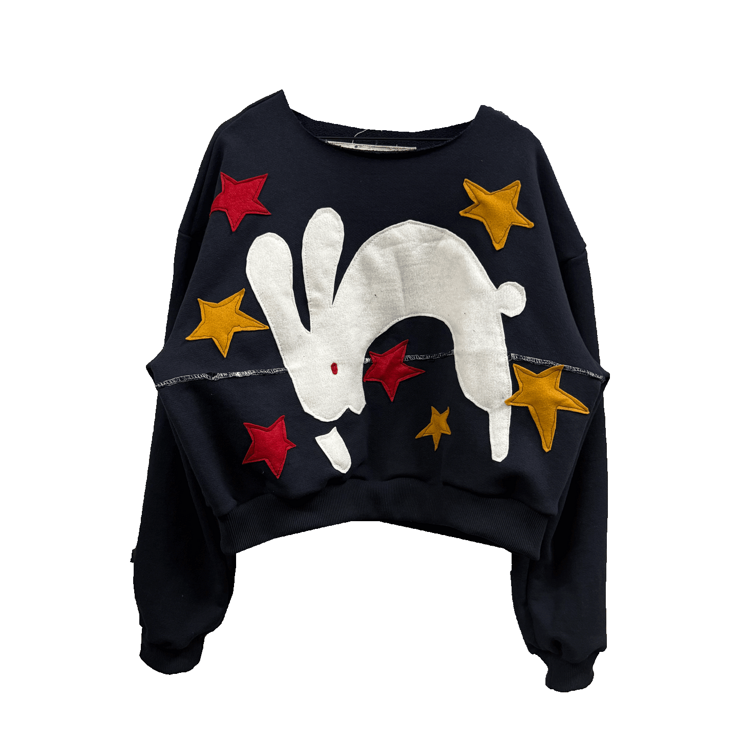 Red and Gold Hopper - 1/1  Washed Black Raw Neck Crewneck